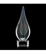 Peacock Feather Art Glass w/ Black or Clear Base