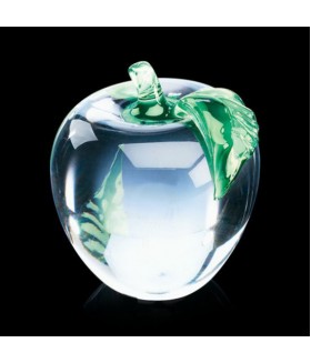 Apple Paperweight (Clear w/ Green Leaf)