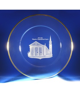 Winnetka Congregational Church Hand Engraved Gold Rim Plate