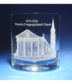 Winnetka Congregational Church Hand Engraved Double Old Fashion 13.5oz