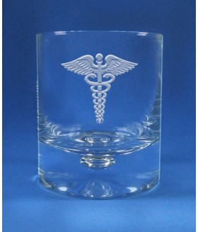 Galaxy Rocks Glass with Caduceus Symbol