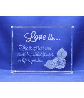 Love is... Paperweight w Sub-Surface Laser Quote