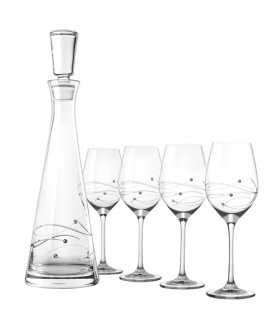 Sparkle Tall White Wine Decanter and Wine Glasses w/ Swarovski Diamonds - Set of 5