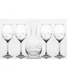 Sparkle Carafe and Red Wine Glasses w/ Swarovski Diamonds - Set of 5