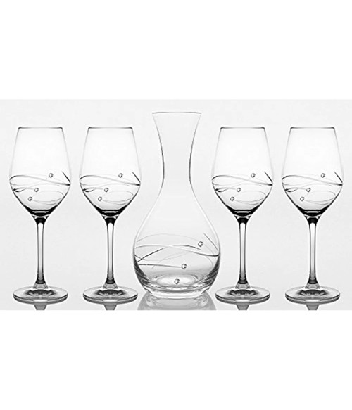 Sparkle Carafe and Red Wine Glasses w/ Swarovski Diamonds - Set of 5