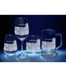 Baton Rouge, Louisiana Skyline on Barware  -  Stemless Wine, Red Wine, DOF, Beer Mug
