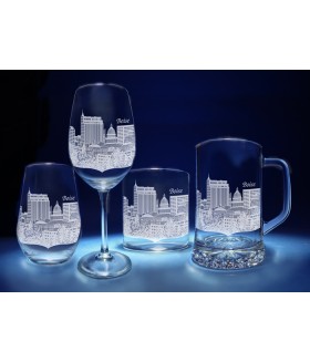 Boise, Idaho Skyline on Barware  -  Stemless Wine, Red Wine, DOF, Beer Mug