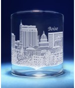 Boise, Idaho Skyline on Barware  -  Stemless Wine, Red Wine, DOF, Beer Mug