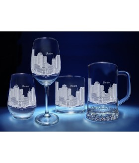 Boston, Massachusetts Skyline on Barware  -  Stemless Wine, Red Wine, DOF, Beer Mug