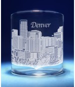 Denver, Colorado Skyline on Barware  -  Stemless Wine, Red Wine, DOF, Beer Mug