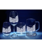Des Moines, Iowa Skyline on Barware  -  Stemless Wine, Red Wine, DOF, Beer Mug