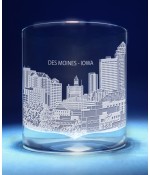Des Moines, Iowa Skyline on Barware  -  Stemless Wine, Red Wine, DOF, Beer Mug
