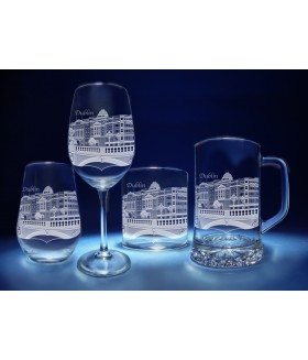 Dublin, Ireland Skyline on Barware  -  Stemless Wine, Red Wine, DOF, Beer Mug