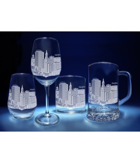 Hartford, Connecticut Skyline on Barware  -  Stemless Wine, Red Wine, DOF, Beer Mug