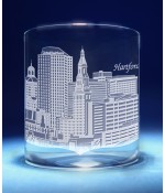 Hartford, Connecticut Skyline on Barware  -  Stemless Wine, Red Wine, DOF, Beer Mug
