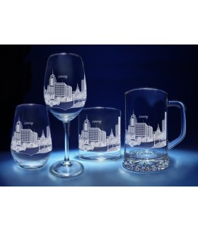Lansing, Michigan Skyline on Barware  -  Stemless Wine, Red Wine, DOF, Beer Mug