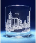 Lansing, Michigan Skyline on Barware  -  Stemless Wine, Red Wine, DOF, Beer Mug