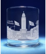 Lincoln, Nebraska Skyline on Barware  -  Stemless Wine, Red Wine, DOF, Beer Mug