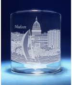 Madison, Wisconsin Skyline on Barware  -  Stemless Wine, Red Wine, DOF, Beer Mug