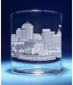 Montgomery, Alabama Skyline on Barware  -  Stemless Wine, Red Wine, DOF, Beer Mug