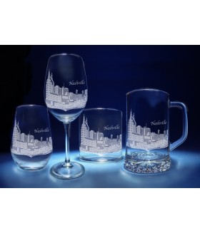 Nashville, Tennessee Skyline on Barware  -  Stemless Wine, Red Wine, DOF, Beer Mug