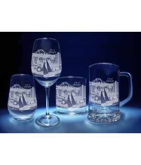 Olympia, Washington Skyline on Barware  -  Stemless Wine, Red Wine, DOF, Beer Mug