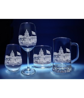 Pierre, South Dakota Skyline on Barware  -  Stemless Wine, Red Wine, DOF, Beer Mug