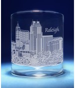 Raleigh, North Carolina Skyline on Barware  -  Stemless Wine, Red Wine, DOF, Beer Mug
