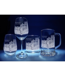 Sacramento, California Skyline on Barware  -  Stemless Wine, Red Wine, DOF, Beer Mug