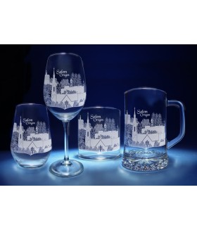 Salem, Oregon Skyline on Barware  -  Stemless Wine, Red Wine, DOF, Beer Mug