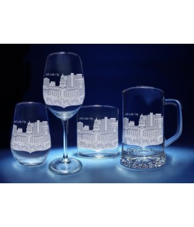 Salt Lake City, Utah Skyline on Barware  -  Stemless Wine, Red Wine, DOF, Beer Mug