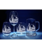 Santa Fe, New Mexico Skyline on Barware  -  Stemless Wine, Red Wine, DOF, Beer Mug