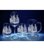 Singapore Skyline on Barware  -  Stemless Wine, Red Wine, DOF, Beer Mug