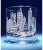 Singapore Skyline on Barware  -  Stemless Wine, Red Wine, DOF, Beer Mug