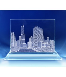 Chicago Skyline (River Walk View) on Rectangle Award  -  Hand-Engraved on Horizontal 1/2"