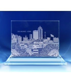 Des Moines, Iowa Skyline on Rectangle Award  -  Hand-Engraved on Horizontal 1/2"