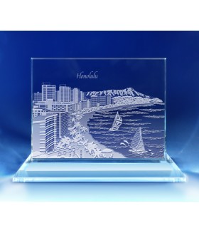 Honolulu, Hawaii Skyline on Rectangle Award  -  Hand-Engraved on Horizontal 1/2"