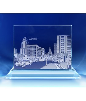 Lansing, Michigan Skyline on Rectangle Award  -  Hand-Engraved on Horizontal 1/2"