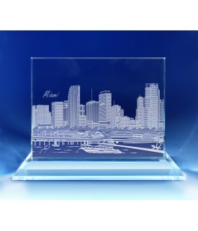 Miami, Florida Skyline on Rectangle Award  -  Hand-Engraved on Horizontal 1/2"