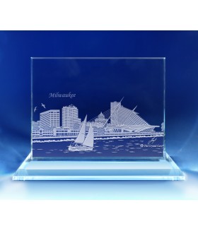 Milwaukee, Wisconsin Skyline on Rectangle Award  -  Hand-Engraved on Horizontal 1/2"