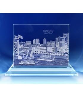 Sacramento, California Skyline on Rectangle Award  -  Hand-Engraved on Horizontal 1/2"