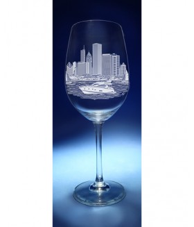 Chicago Skyline Red Wine Glass Millennium Park