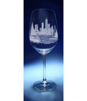 Chicago Skyline Red Wine Glass Hancock Tower