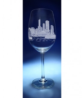 Chicago Skyline Red Wine Glass Navy Pier