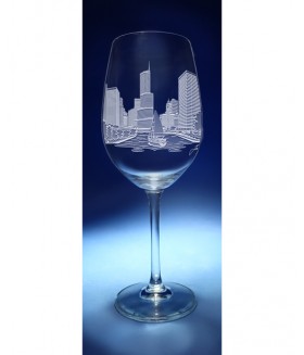 Chicago Skyline Red Wine Glass River Walk