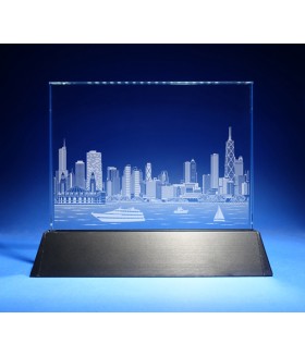 Chicago Skyline on Rectangle Award w/ Luminary Base  -  Sub-Surface Laser Engraved on Horizontal 1/2"
