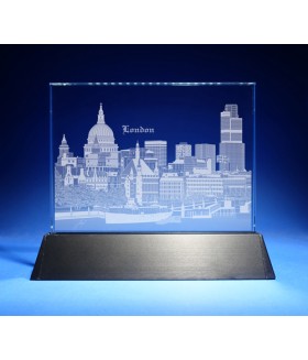 London Skyline on Rectangle Award w/ Luminary Base  -  Sub-Surface Laser Engraved on Horizontal 1/2"