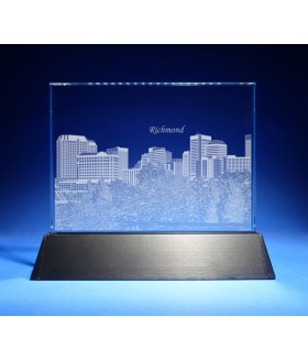 Richmond, Virginia Skyline on Rectangle Award w/ Luminary Base  -  Sub-Surface Laser Engraved on Horizontal 1/2"