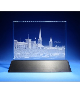 Zurich Skyline on Rectangle Award w/ Luminary Base  -  Sub-Surface Laser Engraved on Horizontal 1/2"