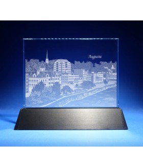 Augusta, Maine Skyline on Rectangle Award w/ Luminary Base  -  Sub-Surface Laser Engraved on Horizontal 1/2"